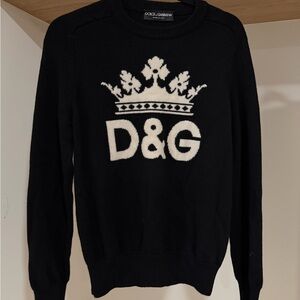 Dolce & Gabbana Black Crewneck Sweater with White Crown Logo